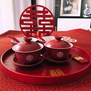 喜碗结婚敬茶杯茶具茶碗，碗筷套装改口喜庆红色盖碗陶瓷喜杯礼盒装