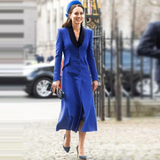 凯特王妃明星同款大衣2024年秋冬季高端蓝色单排扣风衣外套女