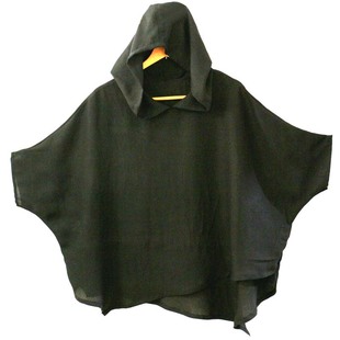 潮流男装夏季t恤短袖宽松半袖，亚麻上衣个性连帽蝙蝠衫五分袖斗篷