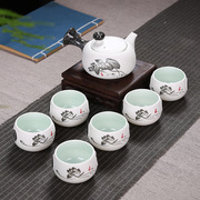 上市7头雪花釉功夫陶瓷茶具套装办公家用泡茶壶茶杯