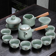 中迪天青汝窑功夫茶具，套装汝瓷盖碗开片陶瓷，整套功夫茶壶茶杯套装