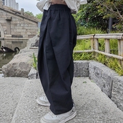 儿童萝卜裤宽松廓形春秋新款舒适百搭砂洗棉哈伦裤男女孩黑色长裤