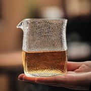 日式手工锤纹公道杯大容量，透明玻璃耐热加厚分，茶器大号四方公杯