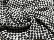 秋冬混纺时装毛线面料聚酯纤维+兔绒黑白千鸟格纹针织编织布料DIY