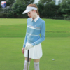 秋冬zg6高尔夫女装衣服女球服装，女浅蓝针织衫长袖毛衣白色网球裙