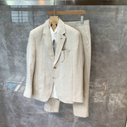 韩国亚麻修身小西装外套，男韩版潮流日系休闲西服套装时尚薄款