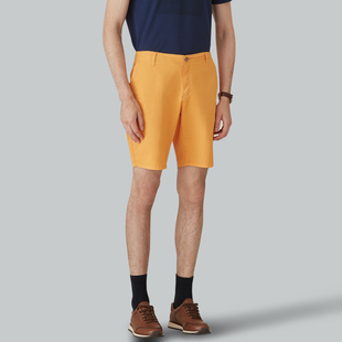 麦迪莱登夏季纯棉桔黄色休闲短裤，男橘黄色五分裤子外穿宽松薄款