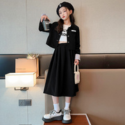 女童春装套装2023时尚韩版春秋潮牌儿童西装外套半身裙两件套