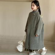 女童双面呢大衣外套秋冬高级感洋气儿童宽松中长款中大童加厚大衣