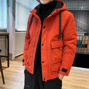 中青年男士长袖外套冬天季夹克风衣棉袄羽绒服装加绒加厚大码红色