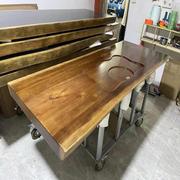 原木定制自然边整板松木，不规则边大板吧台面，板桌面板实木茶桌茶台