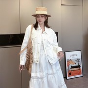 现货拼蕾丝牛仔外套女长袖2025春季新款翻领单排扣宽松上衣j
