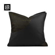 黑色皮革拼接抱枕套，沙发客厅高档轻奢软装设计师靠枕背垫床头方枕