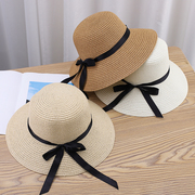 帽子女夏天草帽潮牌时尚，蝴蝶结遮阳帽可折叠太阳帽防晒遮脸大沿帽