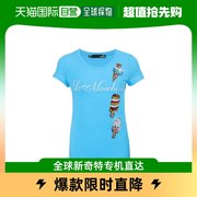 香港直发moschino莫斯奇诺女士蓝色圆领套头印花短袖T恤衫