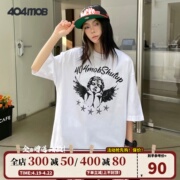 404mob天使娃娃印花短袖t恤男女同，款纯棉内搭美式情侣装夏打底(夏打底)衫