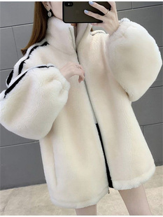 羊羔毛毛绒(毛毛绒)外套，女中长款2023冬季小个子，加绒加厚保暖开衫棉衣