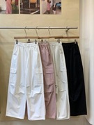 unclebe韩系2024春夏高腰工装，直筒裤口袋，设计感休闲工装裤女