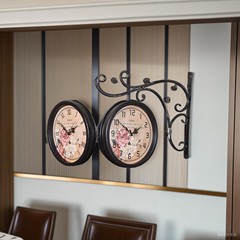 双面挂钟客厅钟表欧式铁艺静音吊钟美式时钟现代简约创意两面钟