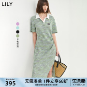 lily2024夏美式(夏美式)通勤设计感收腰薄荷曼波，收腰polo领t恤连衣裙