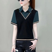 短袖衬衫女2024年夏季女装韩版洋气时尚假两件上衣服女式衬衣
