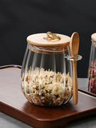 玻璃密封罐带勺家用茶叶储存罐子花茶调料杂粮收纳瓶子储物罐带盖