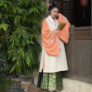 随淇自然香尘子胖mm大码明制长比甲立领斜襟，长衫晚明风汉服女