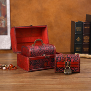古风带锁首饰盒复古木质饰品收纳盒桌面儿童精致小盒子化妆品木盒