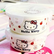 韩国进口Hello Kitty陶瓷带盖碗饭盒便当盒保鲜盒卡扣密封碗小号