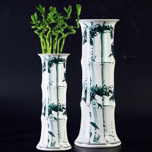景德镇陶瓷器富贵竹花瓶客厅，装饰落地大号插干花瓶，摆件直筒水养