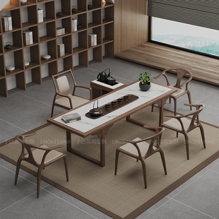 传世茶桌茶台北美黑胡桃，实木大理石餐桌，岩板实木家具长方形桌子