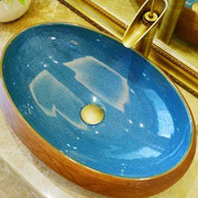 陶瓷台上盆椭圆形，复古洗手盆家用台上洗脸盆，卫生间欧式艺术盆