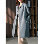 原形雾霾蓝风衣外套，女2023秋季韩版气质，英伦风小个子垂感大衣