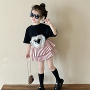 女童短袖t恤百褶裙套装夏装，韩版时髦儿童，半袖上衣短裙两件套