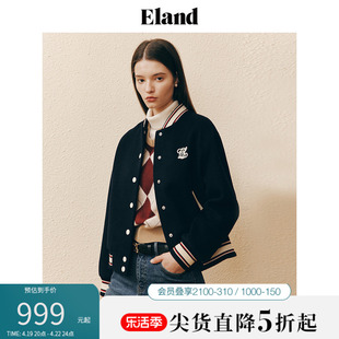 Eland衣恋棒球服外呢外套老钱风羊毛宽松短款外套女冬