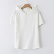 短袖t恤女2023夏季韩版纯棉，大码白色体恤，大白半袖连帽上衣潮