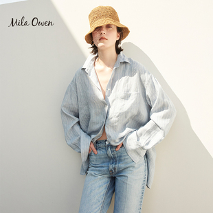 Mila Owen 2023夏季慵懒随性垂感纯色亚麻衬衫女09WFB231075