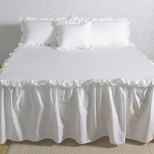白色纯棉公主床裙单件，防滑裙式夏季遮丑花边，55cm全棉床罩床笠床单