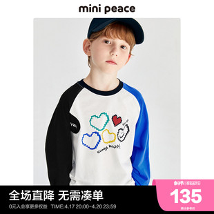 minipeace太平鸟童装春秋新男童(新男童，)长袖t恤儿童打底衫插肩袖卫衣潮酷