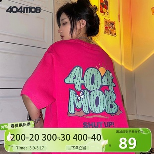 404mob荆棘logo美式复古印花个性，t恤男短袖，ins潮流潮牌情侣打底衣