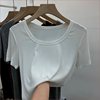 欧洲站2021夏季短袖基本款螺纹，棉白色t恤女纯色圆领修身百搭上衣