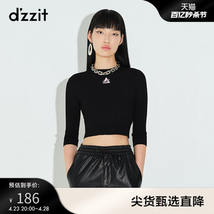 dzzit地素奥莱春款黑色修身短款打底衫毛衣女3D1E4271A