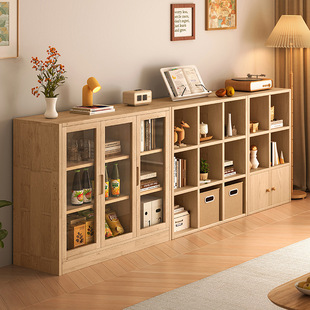自由组合储物柜全实木格子柜书柜，家用客厅落地置物架收纳矮柜书架