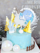 烘焙蛋糕装饰梦幻奢华鹿插件亚克力圣诞树雪花插牌冬季蛋糕装饰