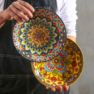 碗盘套装陶瓷餐具家用创意陶瓷装菜盘大圆盘波西米亚风碟网红组合
