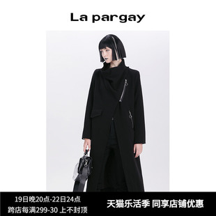 lapargay纳帕佳女装黑色上衣外套，时尚复古洋气长袖加厚长风衣