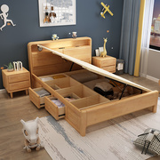 实木单人床1.2米小户型1米儿童床，1.35*1.9原木，高箱储物抽屉收纳床