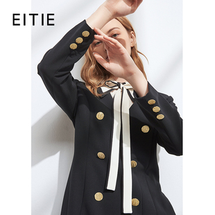 设计总监然姐EITIE爱特爱女装职业气质翻领双排扣修身连衣裙