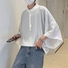 法式衬衫男短袖夏季薄款设计感小众蝙蝠袖韩系套头衬衣七分袖polo
