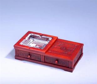 实木烟灰缸红酸枝红木办公室木制创意个性复古大号水晶烟灰缸